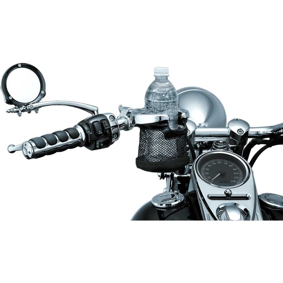 KURYAKYN Drink Holder w/ Basket Universal 1-1/4" Handlebars Chrome KUR1475