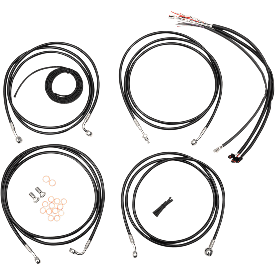 LA CHOPPERS Handlebar Cable/Brake Line Kit Complete 12" 14" Handlebars Black Vinyl LA8052KT213B