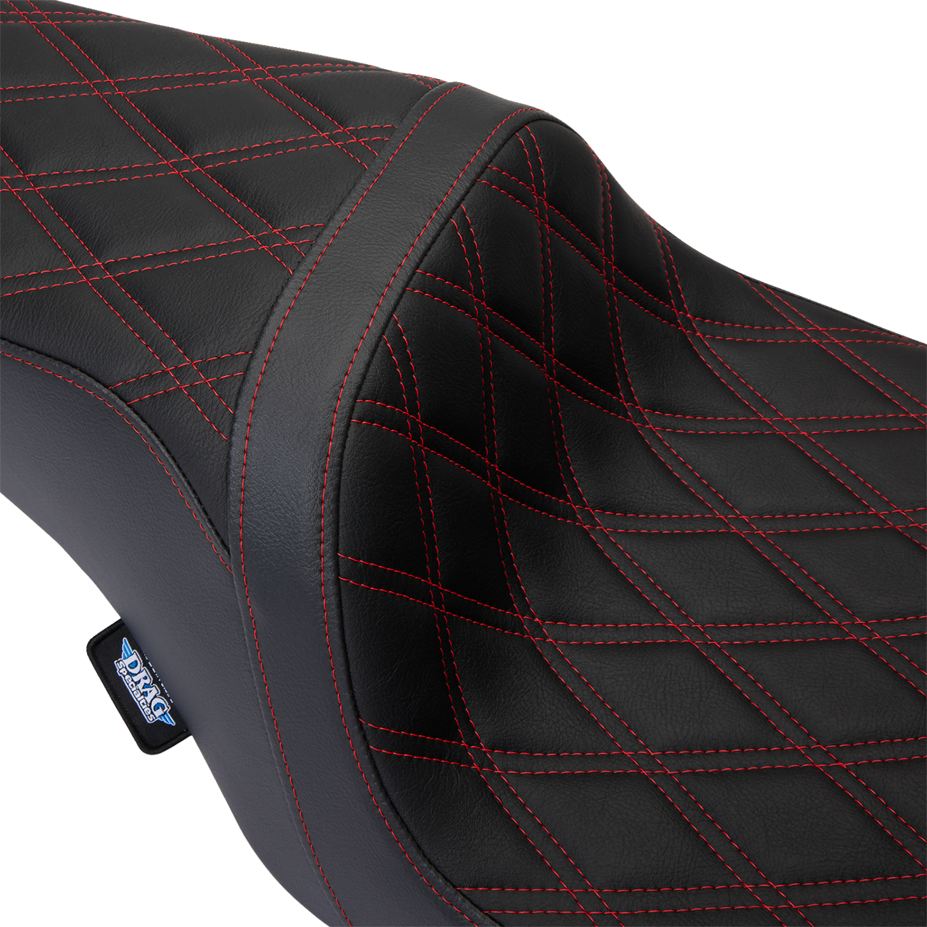 DRAG SPECIALTIES Predator 1Up Seat Vinyl Double Diamond Red Stitch FLH '08-'23