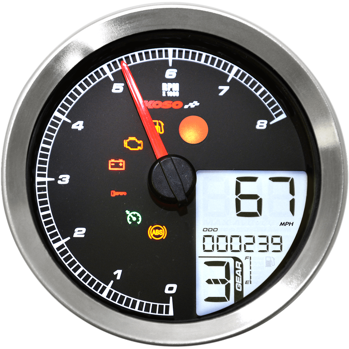 KOSO NORTH AMERICA Multi-Function Speedometer/Tachometer HD-04 Chrome BA051201