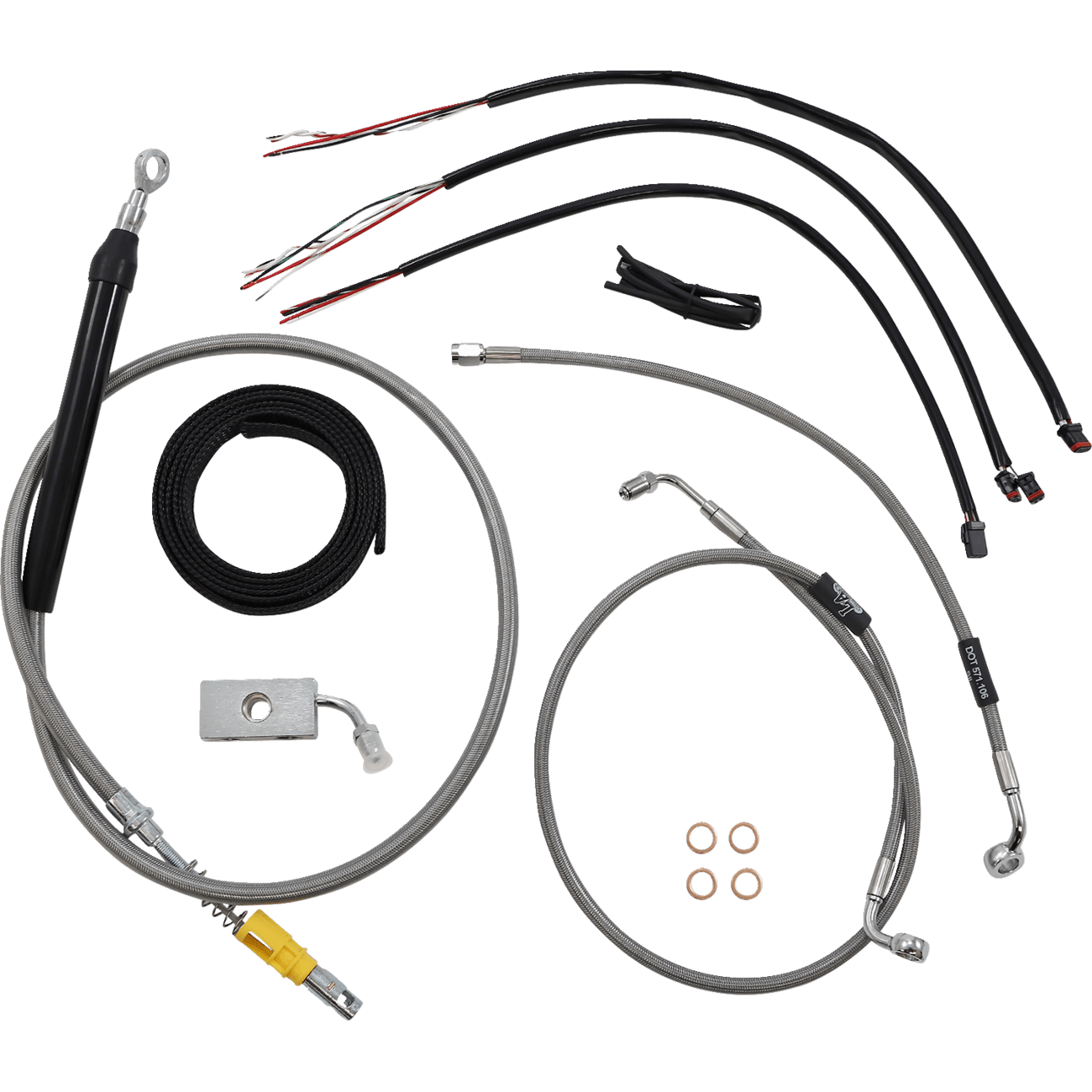 LA CHOPPERS Handlebar Cable/Brake Line Kit Quick Connect Complete 15" 17" Handlebars Stainless LA8155KT216