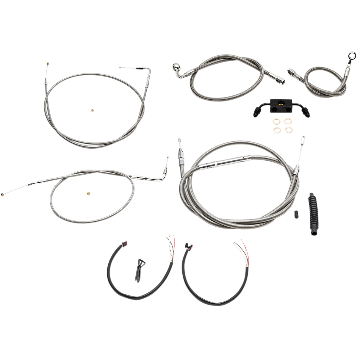 LA CHOPPERS Handlebar Cable/Brake Line Kit Complete 12" 14" Handlebars Stainless LA8321KT213