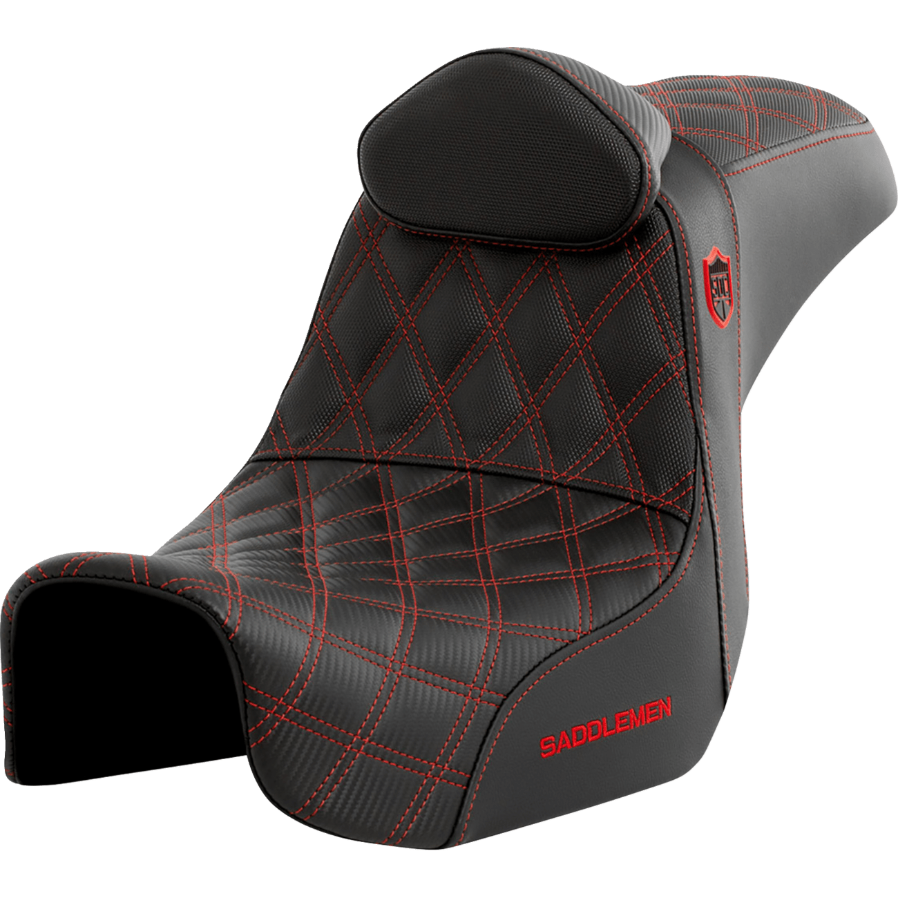 SADDLEMEN Pro Series SDC Performance Seat with Backrest Red Stitch Dyna '06-'17 SC80604REDRT