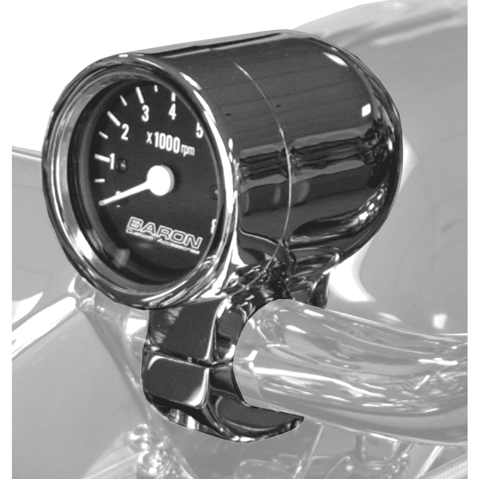 BARON 3" Bullet Electronic Tachometer Fits 1" Bar Chrome Black Face 3.5" L x 2.875" D BA757001