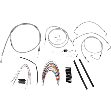 BURLY BRAND Handlebar Cable/Brake Line Kit Complete 14" Ape Hanger Handlebars Stainless Steel