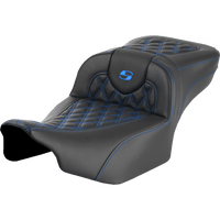 SADDLEMEN Roadsofa™ Extended Reach Seat without Backrest Lattice Stitch Blue Stitch FLTR/FLHX '23-'24