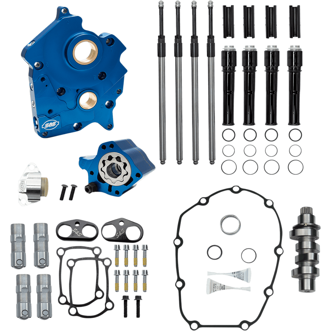 S&S CYCLE Cam Chest Kit with Plate Chain Drive Oil Cooled 465 Cam Black Pushrods M8 3101011B