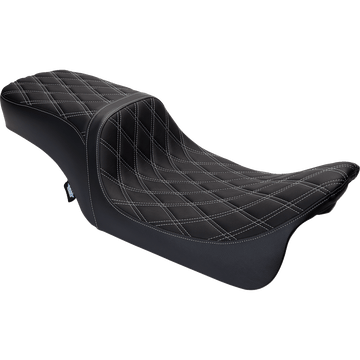 DRAG SPECIALTIES Predator 2-Up Seat Vinyl Double Diamond Silver Stitch w/o Backrest FLH '08-'23