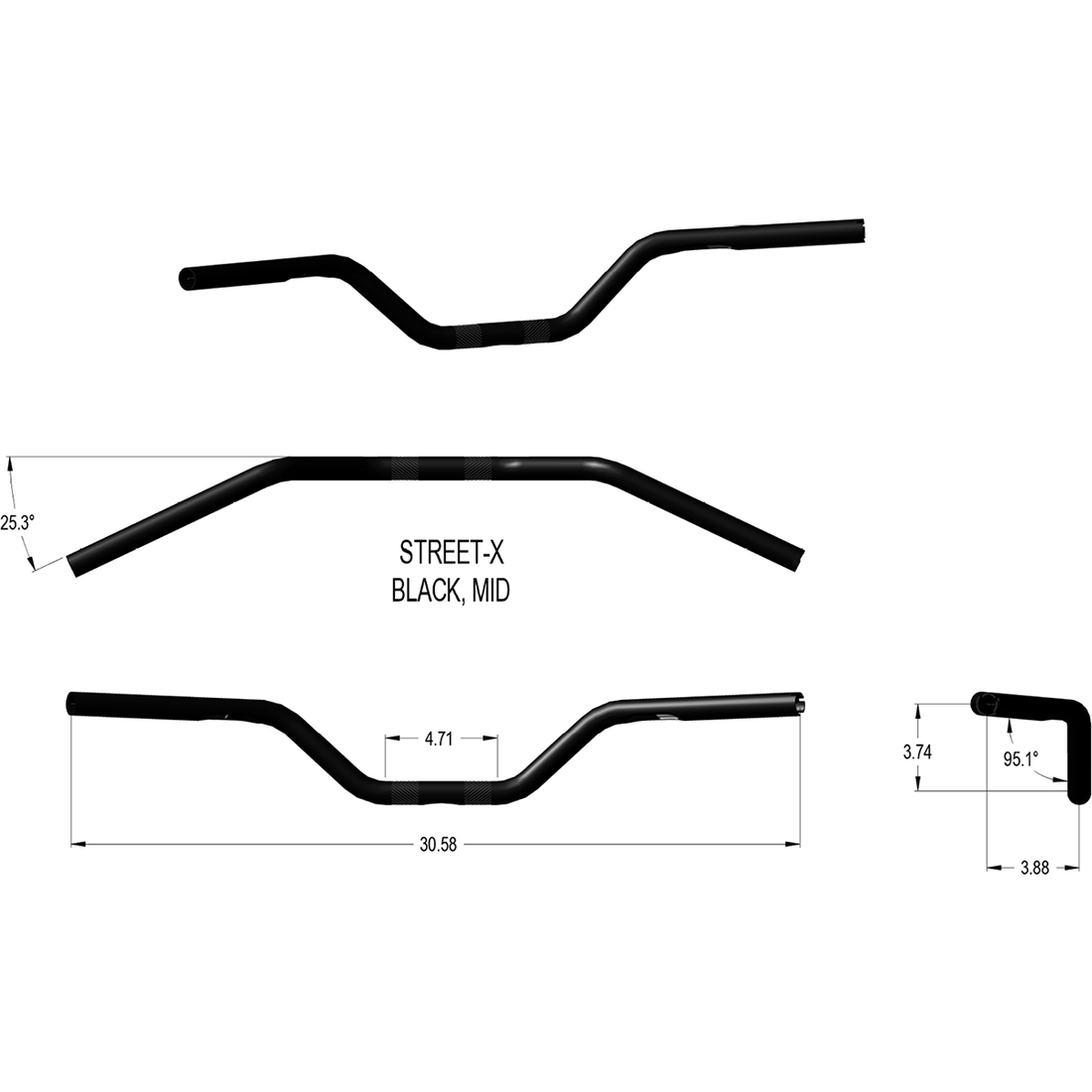 KHROME WERKS Handlebar Mid Bend Black 300904