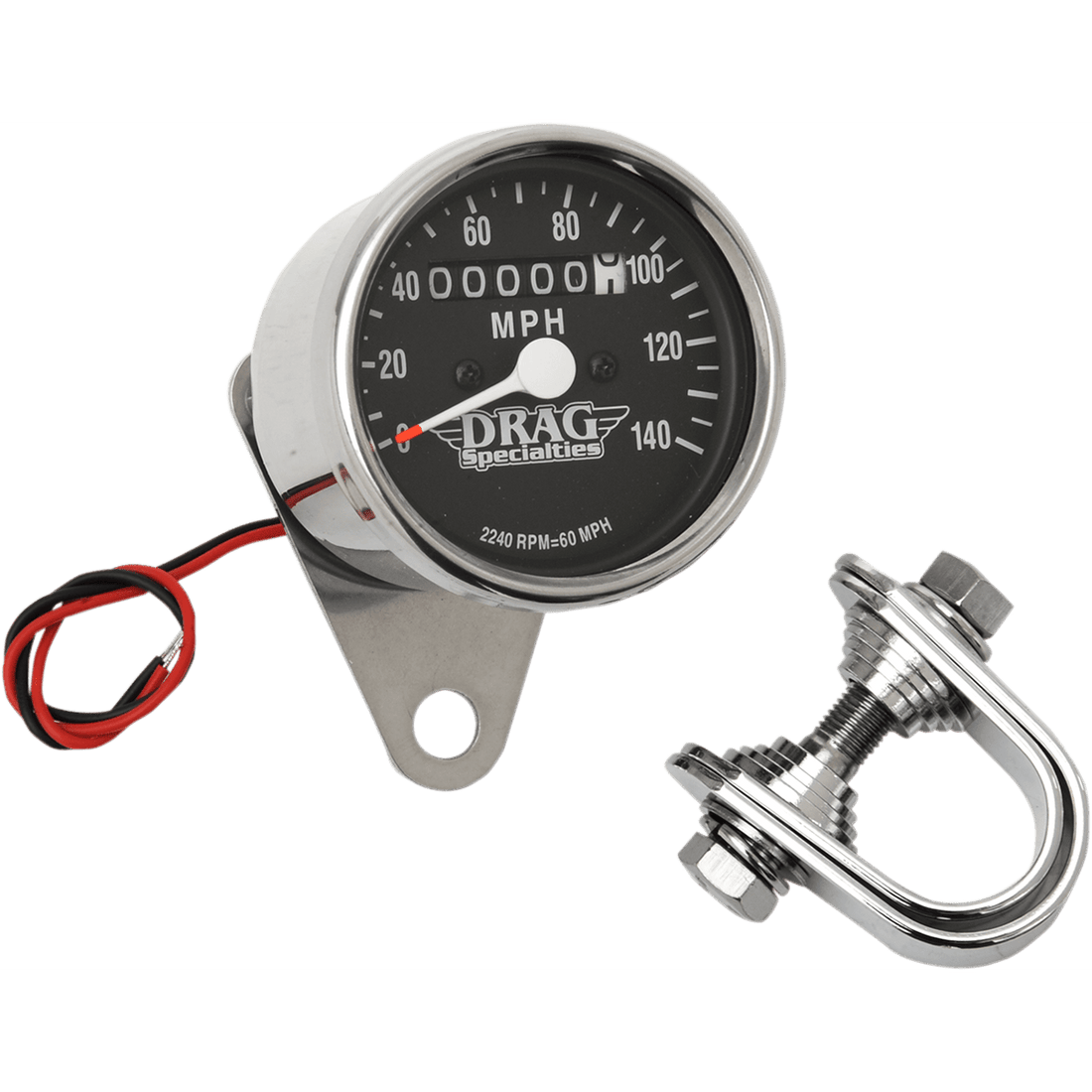 DRAG SPECIALTIES 2.4" MPH Mini LED Mechanical Speedometer/Indicators Chrome Housing Black Face 2240:60