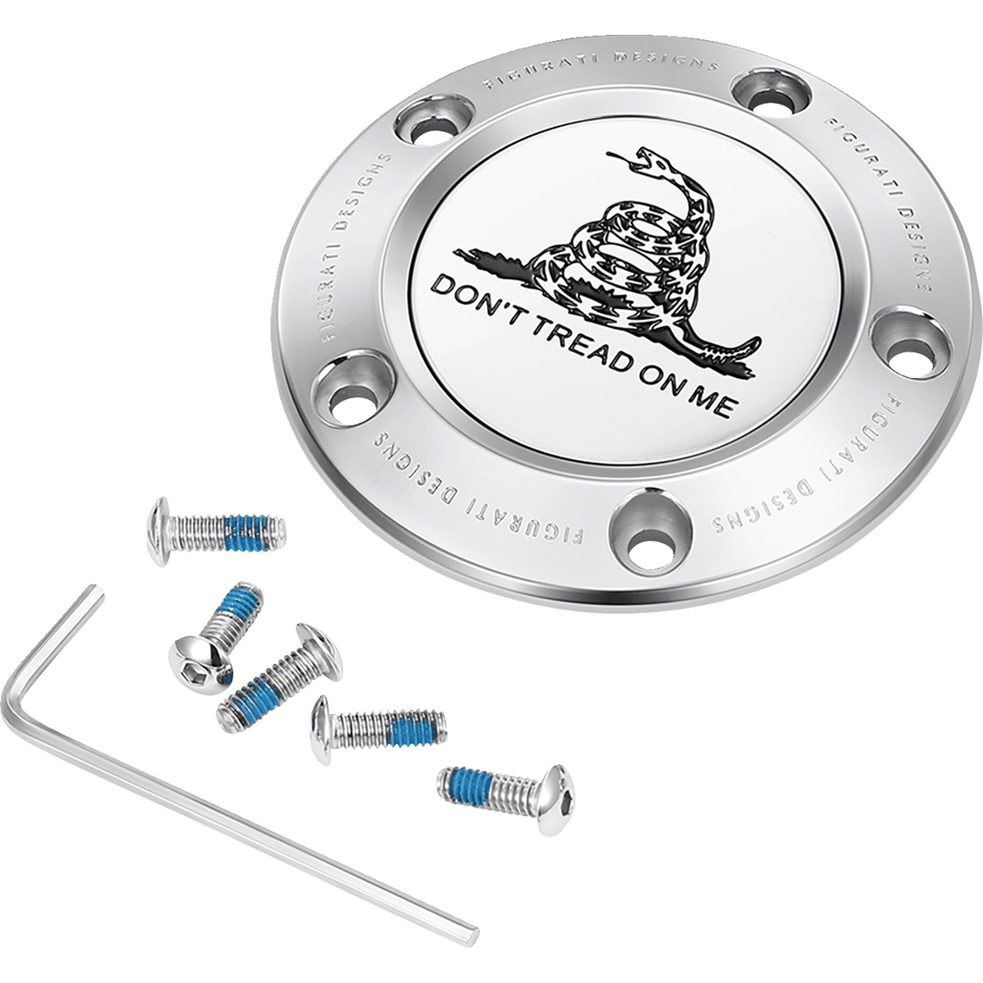 FIGURATI DESIGNS Timing Cover 5 Hole Don't Tread on Me Stainless Steel FD40TC5HSS