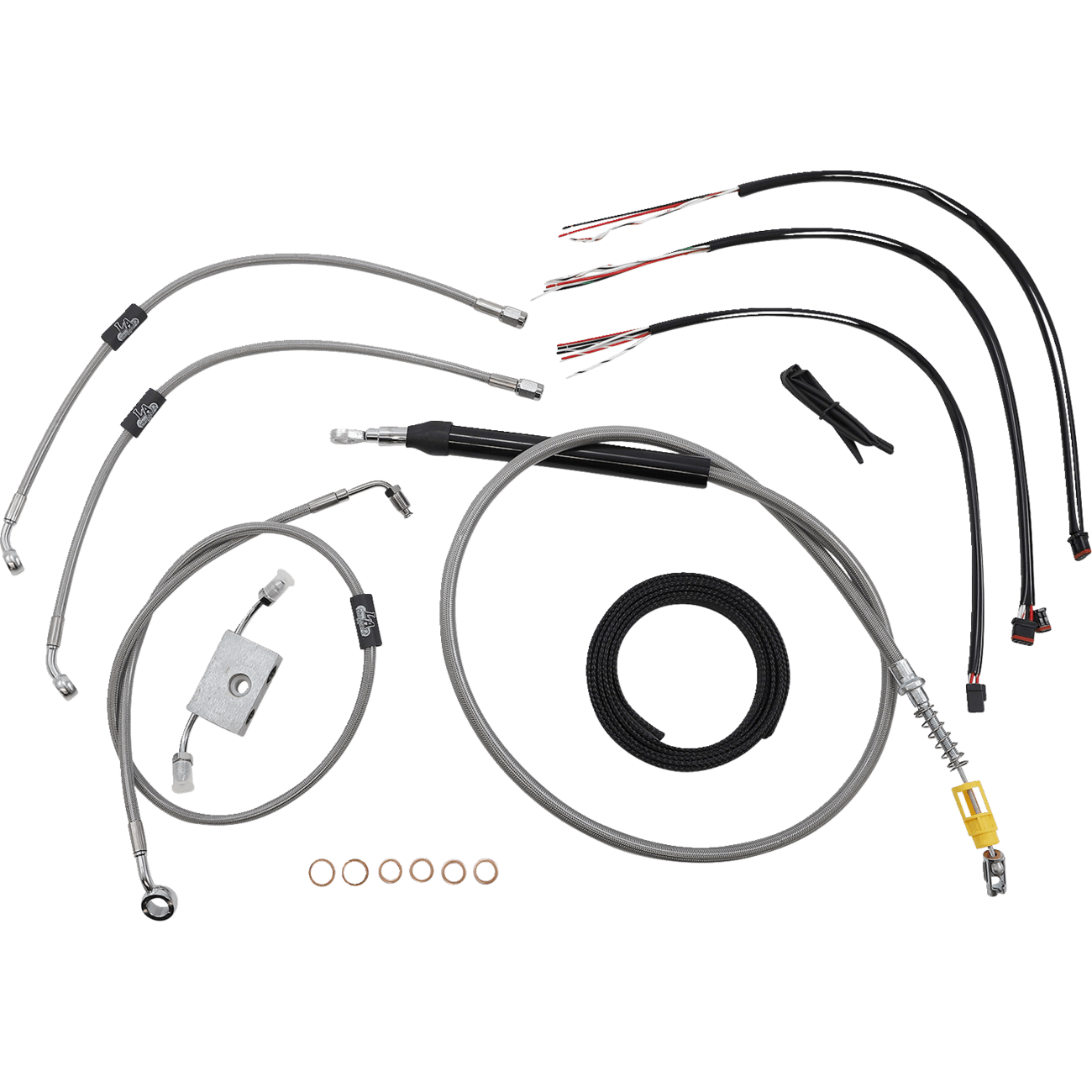 LA CHOPPERS Handlebar Cable/Brake Line Kit Quick Connect Complete 18" 20" Handlebars Stainless LA8157KT219