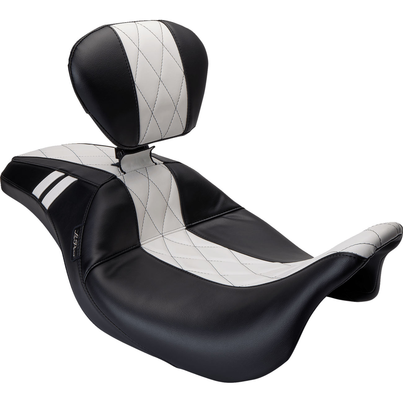 LE PERA Outcast GT Seat Full-Length With Backrest Black Double Diamond w/ White Inlay FL '08-'23 LK987BRGTWDM