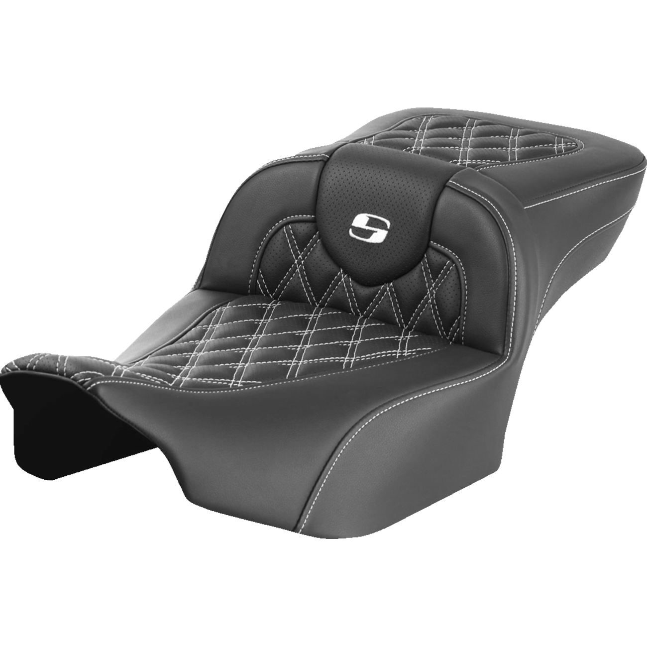 SADDLEMEN Roadsofa™ Extended Reach Seat without Backrest Lattice Stitch White Stitch FLTR/FLHX '23-'24