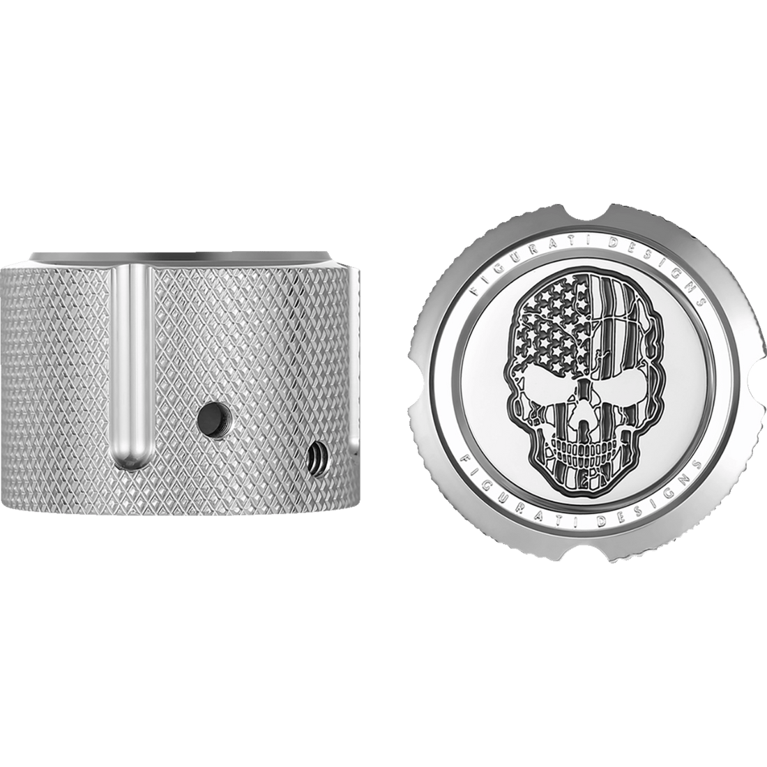 FIGURATI DESIGNS Axle Nut Cover Front Stainless Steel American Flag Skull Contrast Cut Silver FD27FACSS