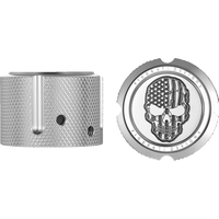 FIGURATI DESIGNS Axle Nut Cover Front Stainless Steel American Flag Skull Contrast Cut Silver FD27FACSS