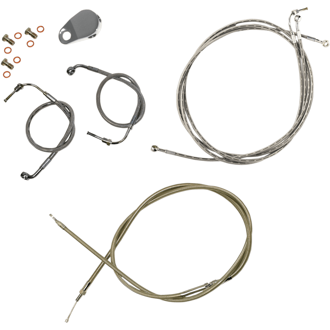 LA CHOPPERS Handlebar Cable/Brake Line Kit 15" 17" Ape Hanger Handlebars Stainless Steel LA8050KT16