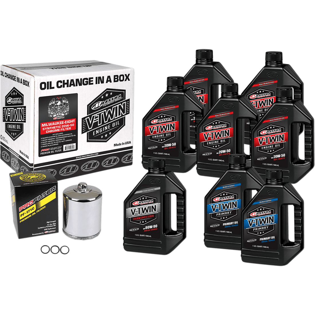 MAXIMA RACING OIL M8 Synthetic 20W-50 Oil Change Kit Chrome Filter 90129018PC