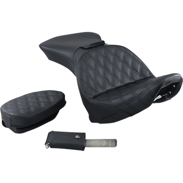 SADDLEMEN Explorer Seat With Backrest Lattice Stitched Black FLSTS 80023030LS