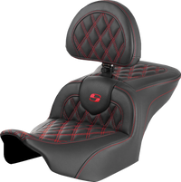 SADDLEMEN RoadSofa™ Seat with Backrest Lattice Stitch Red Stitch FLTR/FLHX '23-'24