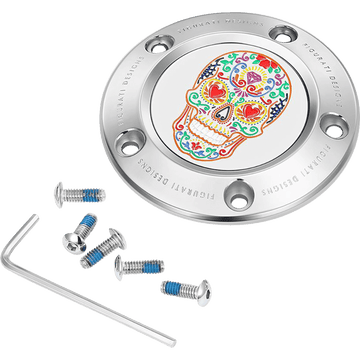 FIGURATI DESIGNS Timing Cover 5 Hole Sugar Skull Mirror Polished Stainless Steel FD30TC5HSS