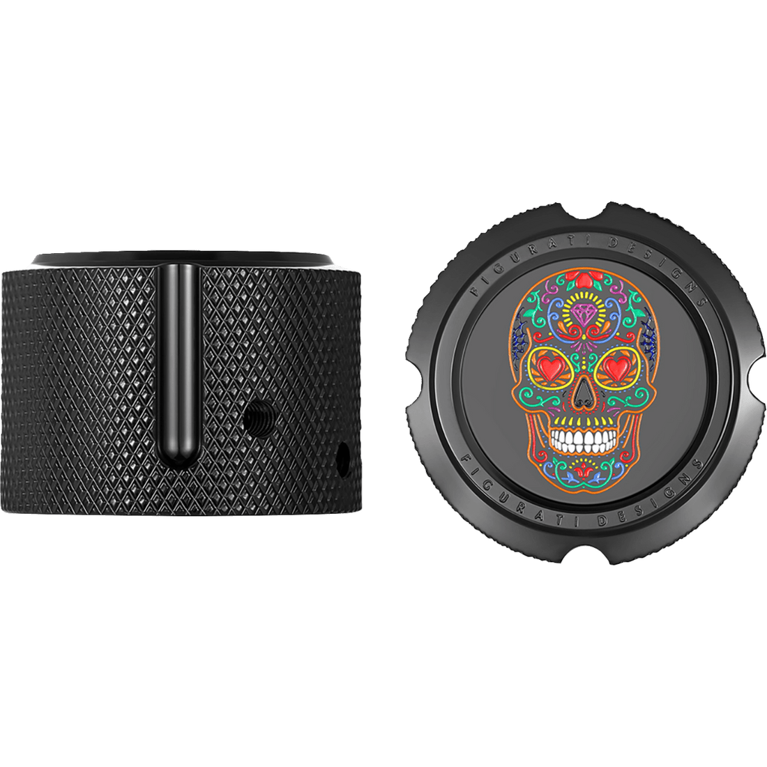 FIGURATI DESIGNS Axle Nut Cover Front Stainless Steel Sugar Skull Black FD30FACBLK