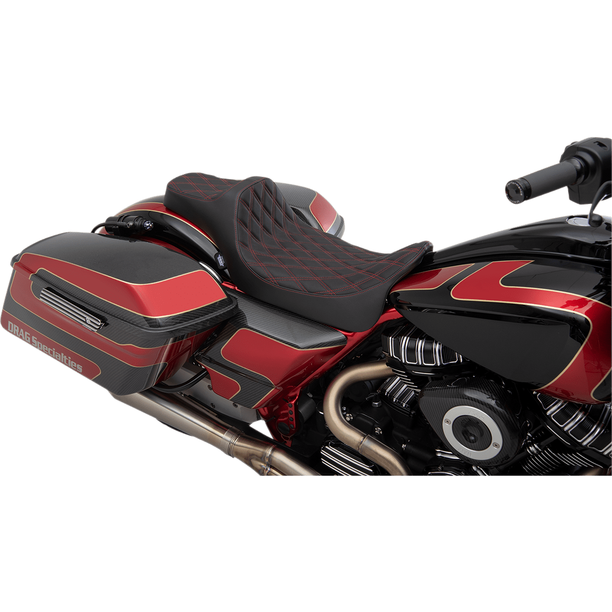 DRAG SPECIALTIES Predator III Seat Extended Double Diamond Red Stitched FL '08-'23