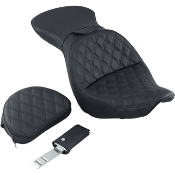 SADDLEMEN Explorer Seat With Backrest Lattice Stitched Black FXST 80612030LS