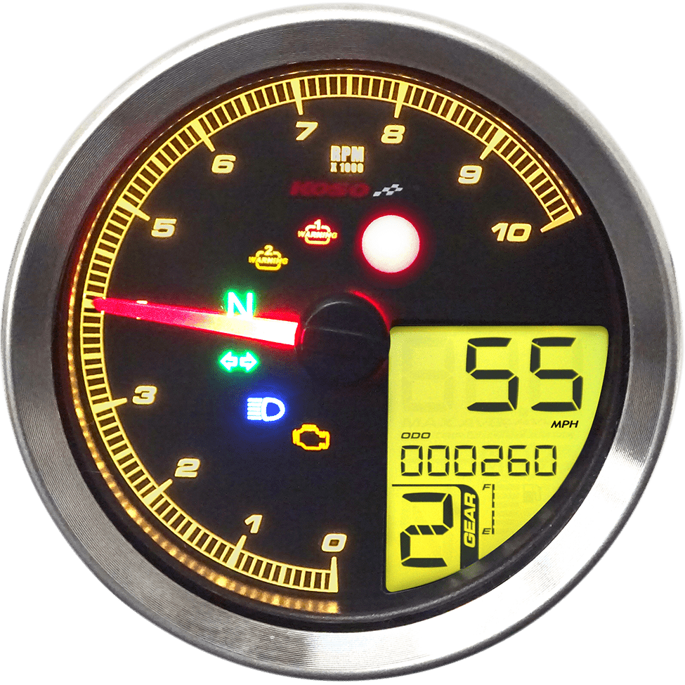 KOSO NORTH AMERICA TNT-04 Multi-Function Meter Silver Bezel 3.30" Diameter x 2.19" D BA051401