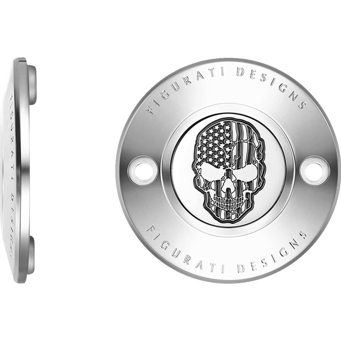 FIGURATI DESIGNS Timing Cover 2 Hole Skull Contrast Cut Stainless Steel FD27TC2HSS