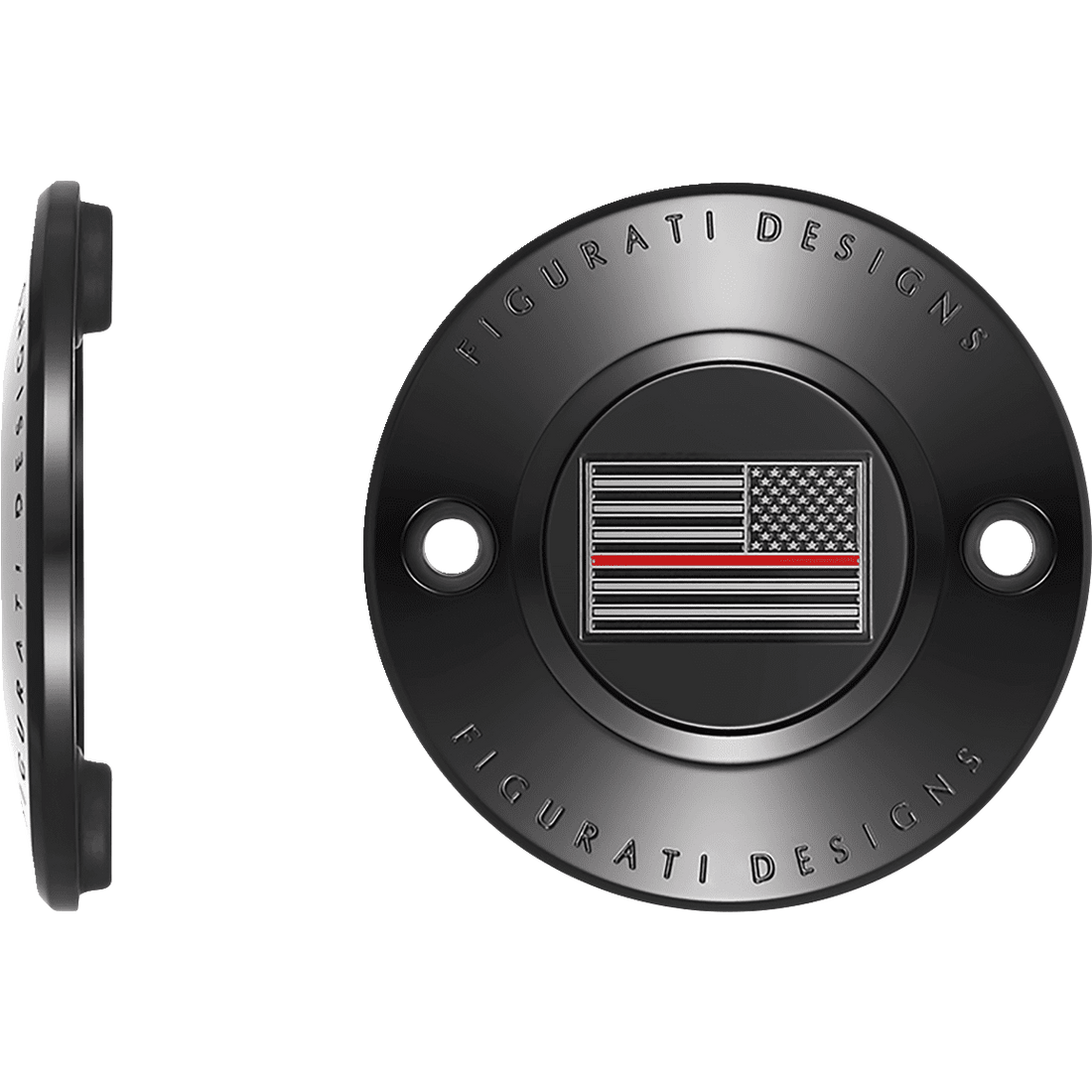 FIGURATI DESIGNS Timing Cover 2 Hole Red Line American Flag Black FD75TC2HBLK