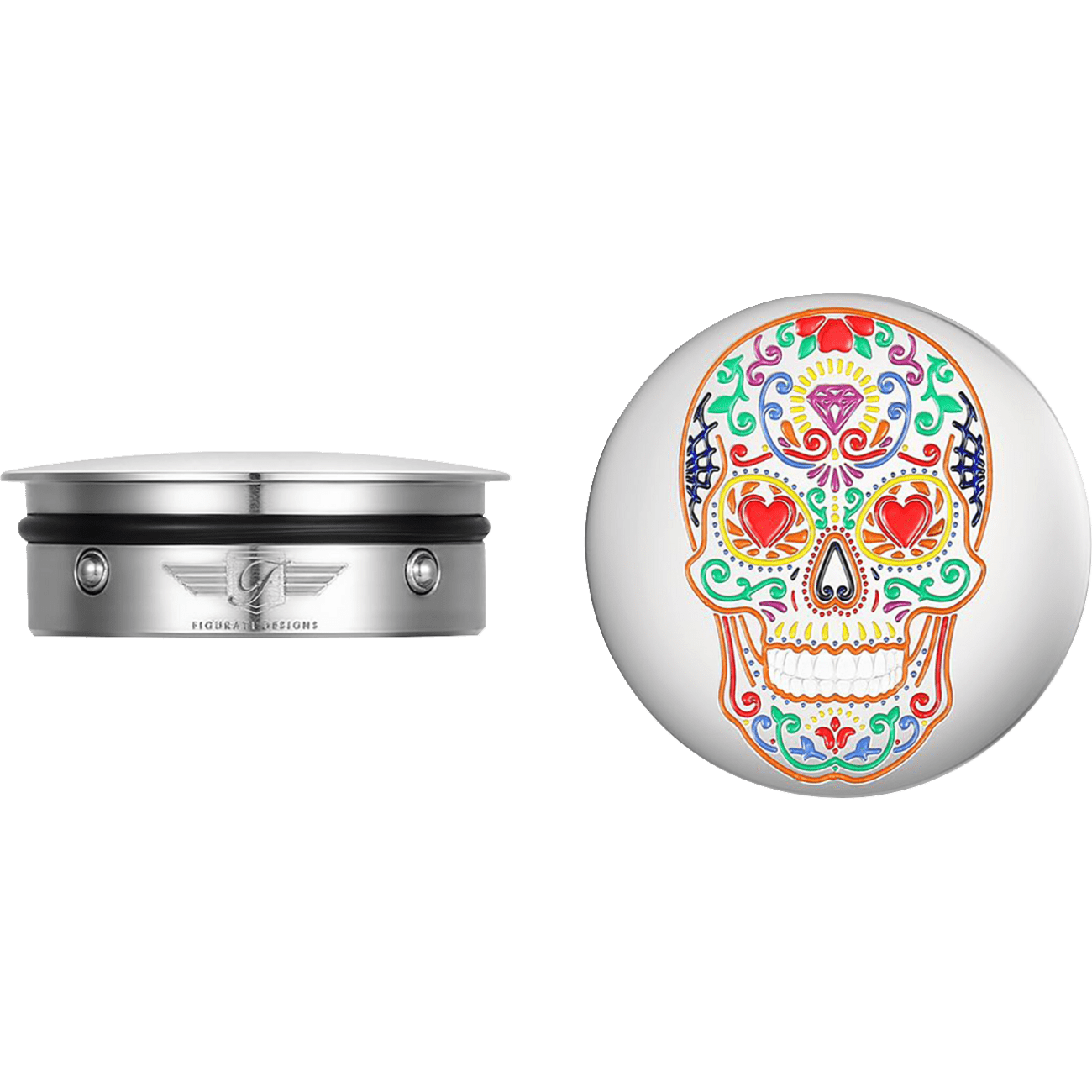 FIGURATI DESIGNS Swing Arm Covers Sugar Skull Polished Stainless Steel FD30SACSS