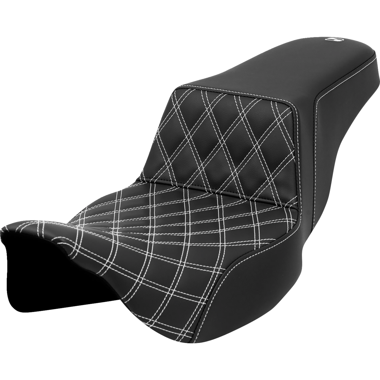 SADDLEMEN Step-Up Seat Front Lattice Stitch White Stitch Extended Reach FLH/FLT '08-'23 A80807E172WHI