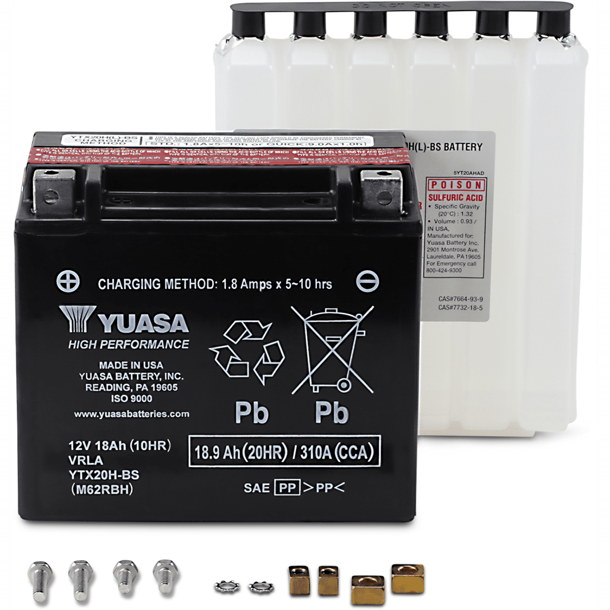 YUASA AGM Battery YTX20H-BS .93 L YUAM62RBH