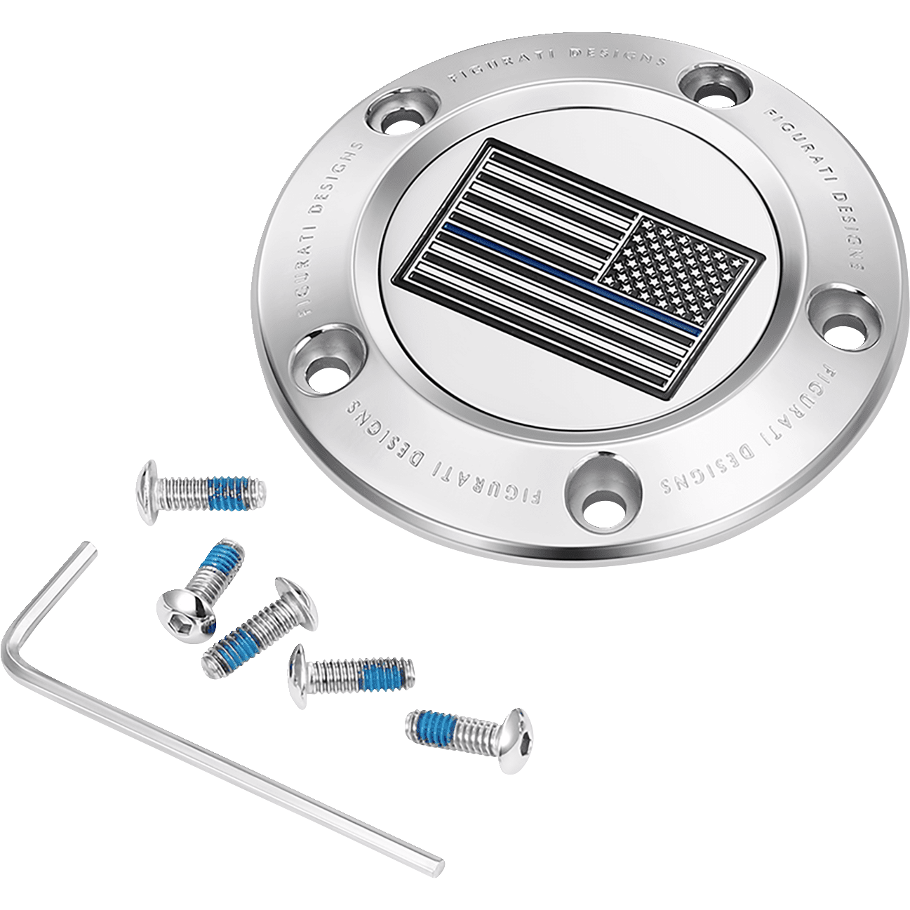 FIGURATI DESIGNS Timing Cover 5 Hole Blue Line American Flag Stainless Steel FD70TC5HSS