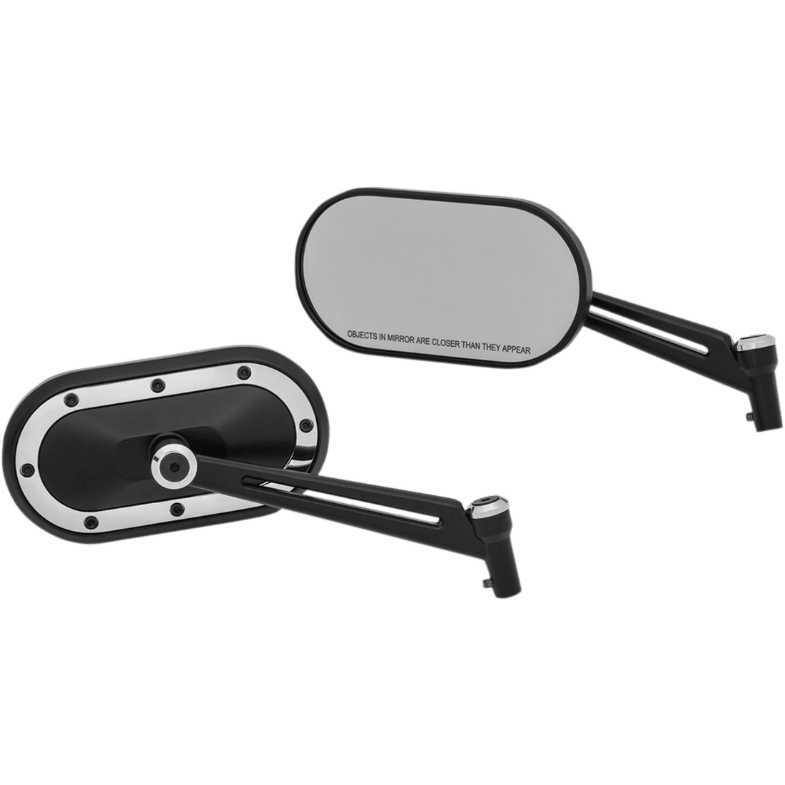 KURYAKYN Mirrors Heavy Industry Custom Side View Oval Satin Black w/Chrome Pair