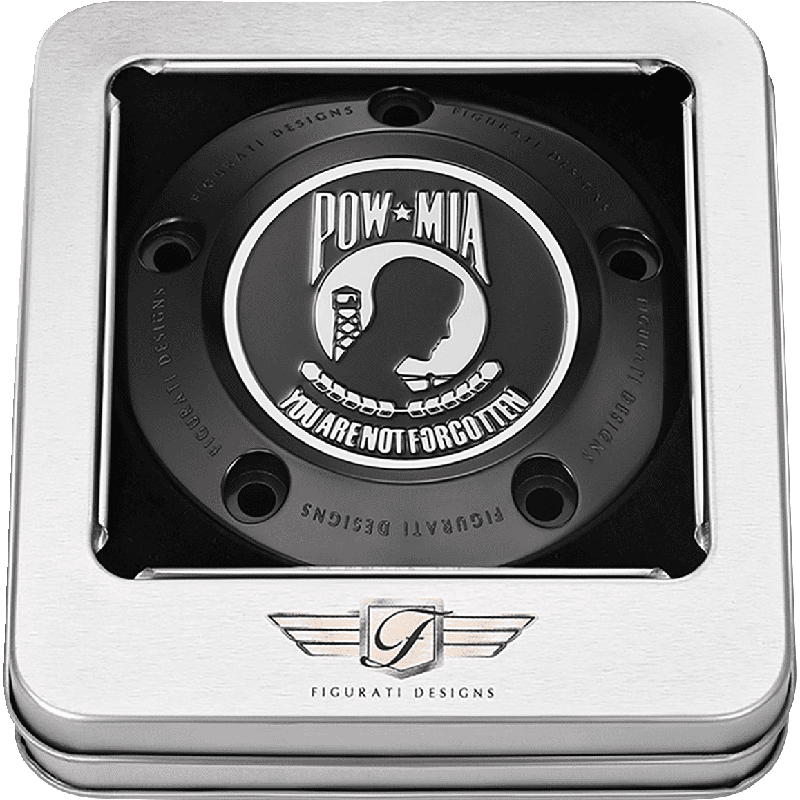 FIGURATI DESIGNS Timing Cover 5 Hole POW MIA Black FD50TC5HBLK