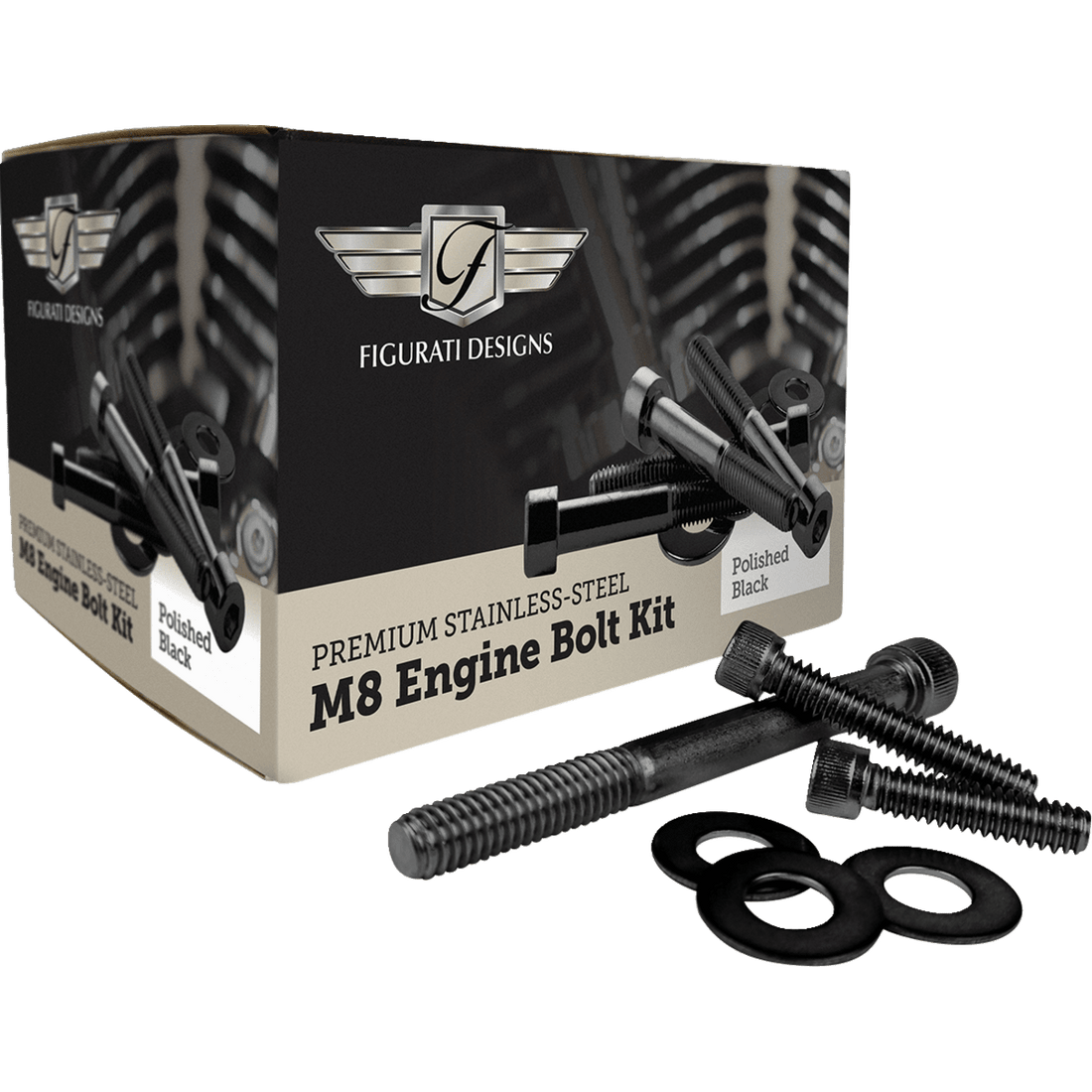 FIGURATI DESIGNS Engine Bolt Kit Black M8 FD100M8 BOLTBLK