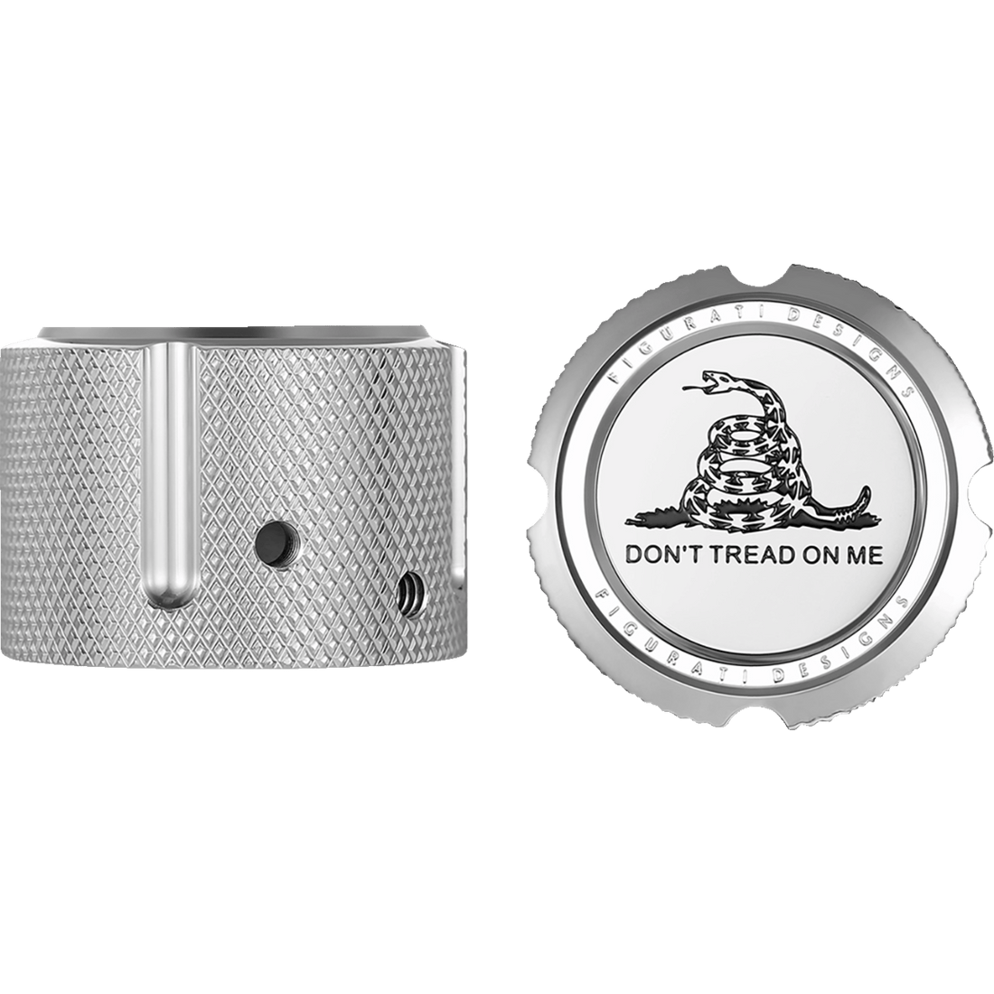 FIGURATI DESIGNS Axle Nut Cover Front Stainless Steel Don't Tread On Me Silver FD40FACSS