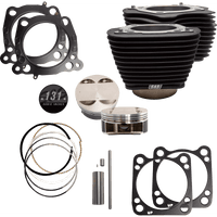 S&S CYCLE Cylinder & Piston Kit 131" Wrinkle Black with Non-Highlighted Fins M8